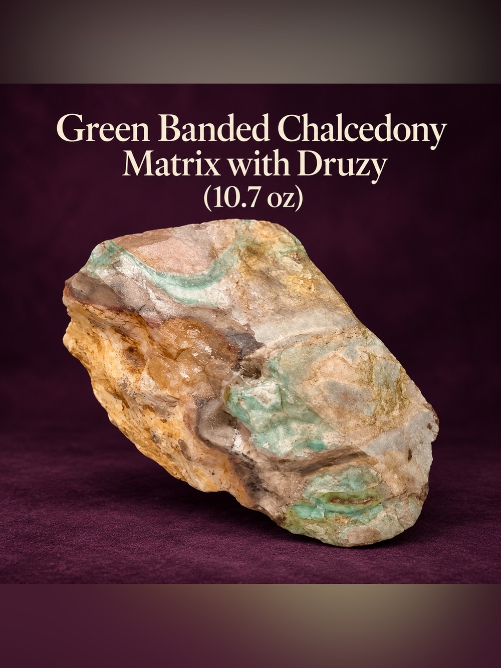 Green Banded Chalcedony in Matrix w/ Druzy – 10.7 oz